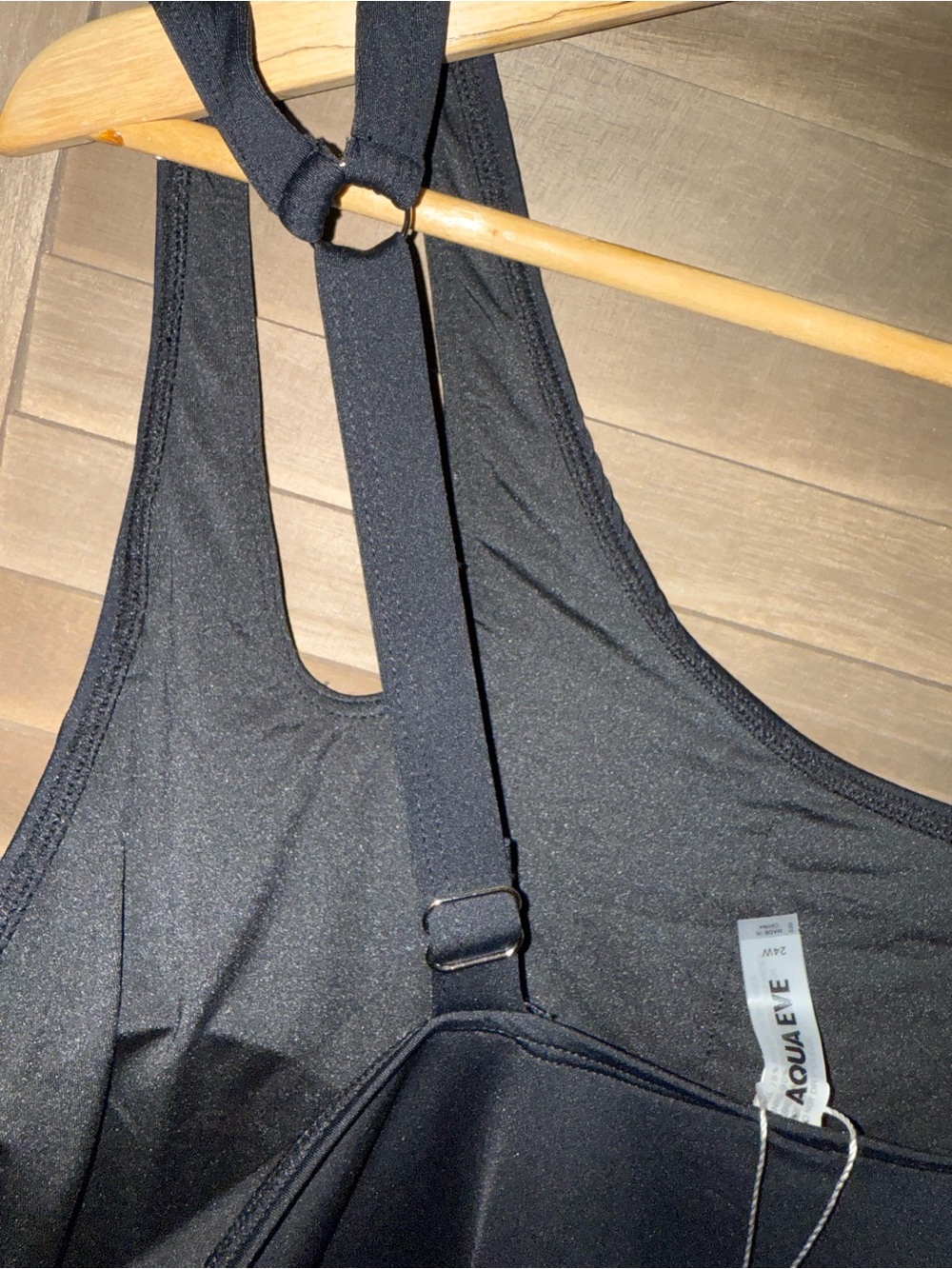 Black one piece swimsuit. One sides shoulder strap. - Picture 6 of 6